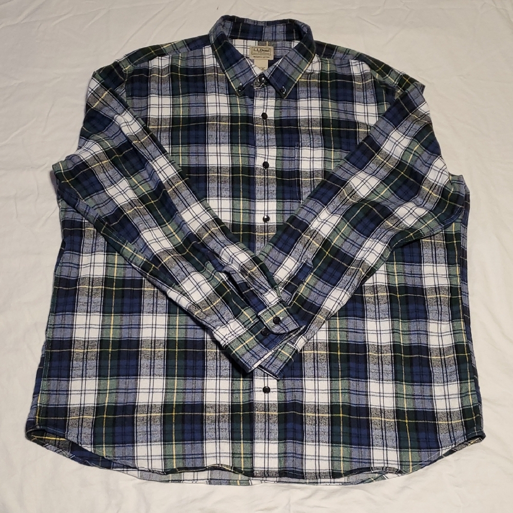 L.L. Bean Flannel Cotton, Scottish Plaid Button Shirt, Size XXL, Slightly Fitted